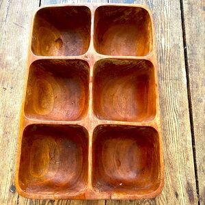 Vintage Acacia Serving Dish Tray Square Bowl of 6